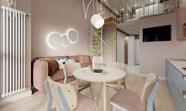 艺术涂料装修案例效果图：甜美温馨的小户型loft公寓装修
