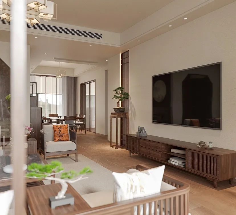 硅藻泥装修案例效果图片：清隽高雅的新中式风格的居室空间