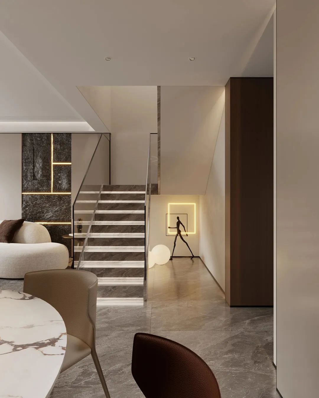 艺术涂料装修案例效果图:380平意式轻奢风格